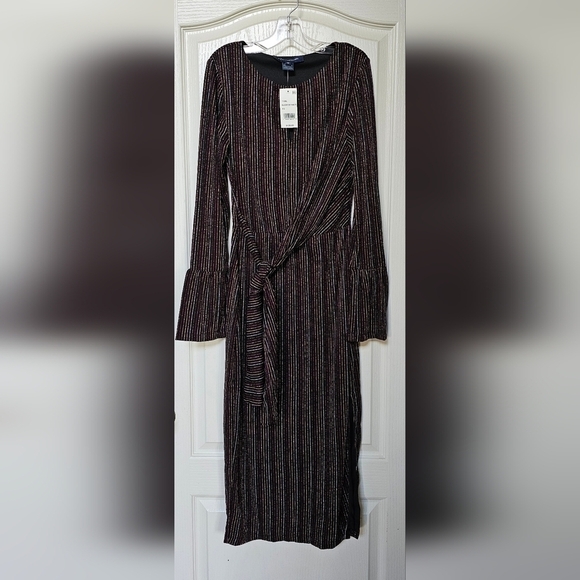 NWT Metallic Stripe Long Sleeve Midi Black Multi Dress XS FRENCH CONNECTION - Picture 4 of 14